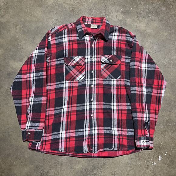 Vintage 80s FiveBrother Red/Black Cotton Plaid Flannel Shirt - Picture 1 of 3
